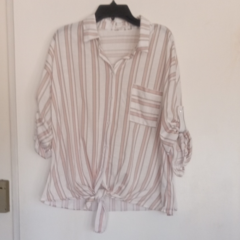 Striped Button-Up Women Top  Blouse Size Large